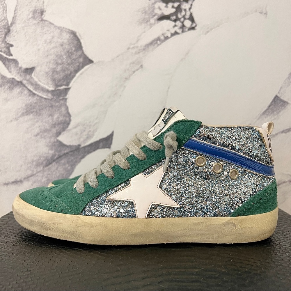 Golden Goose Green White Glitter Low-Top Sneakers - Picture 10 of 15